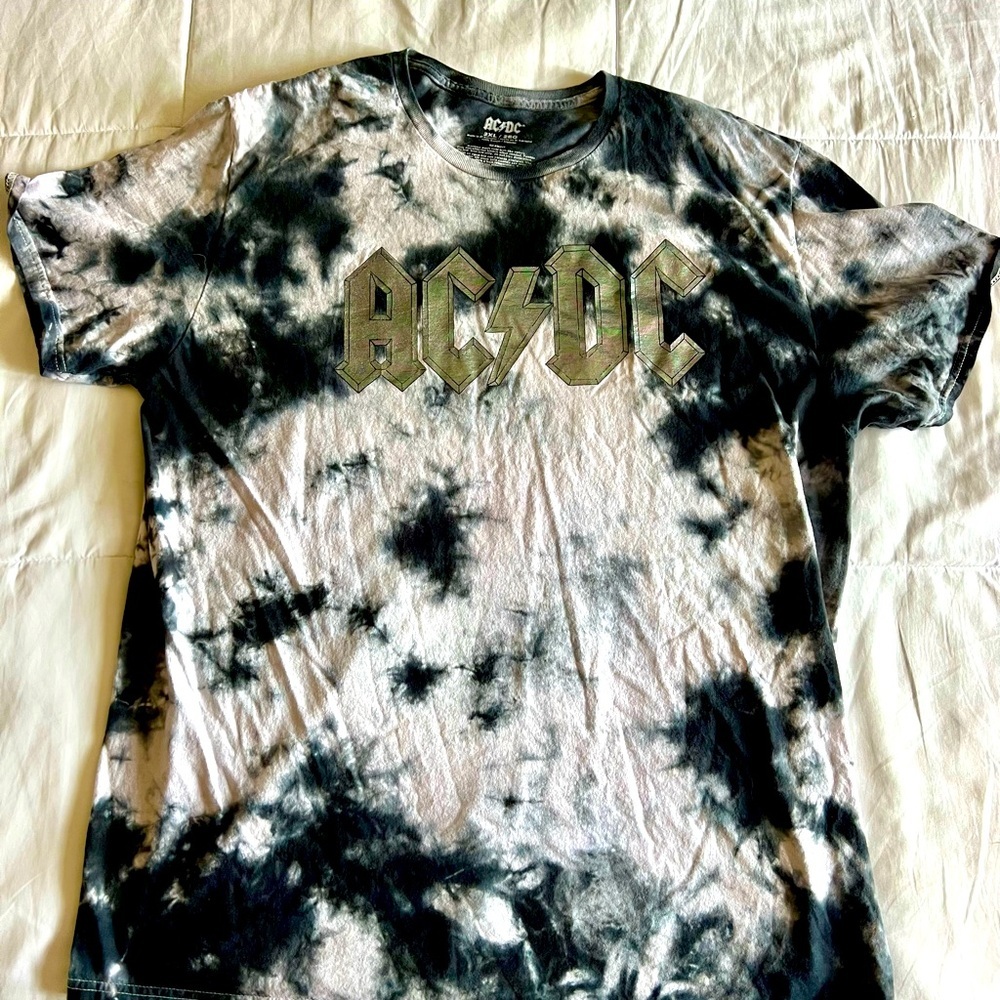 RVCA ACDC Tie-Dye T-Shirt 2XL Oversized Cotton Streetwear Shirt Black White Gray